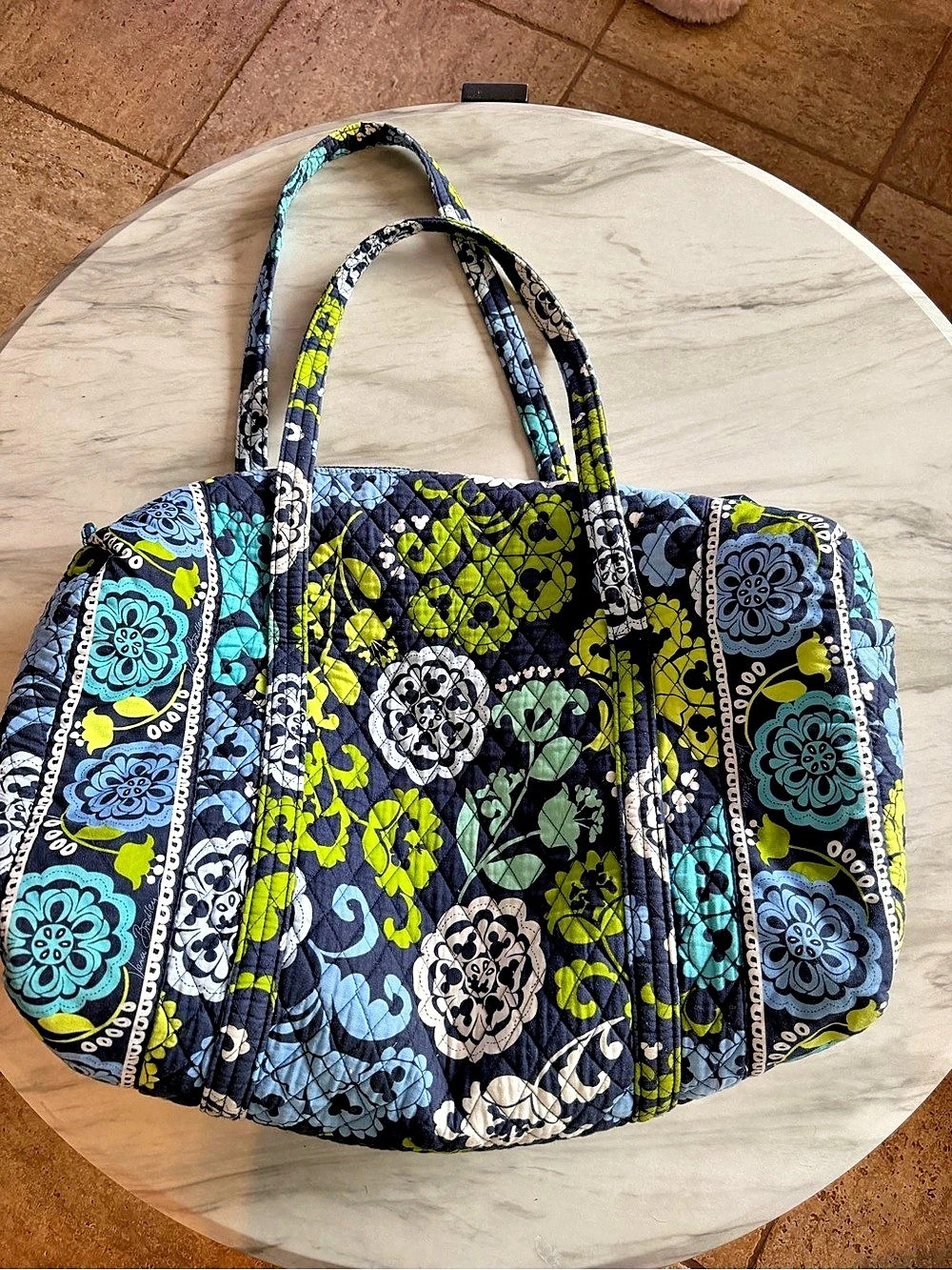 Vera Bradley x Disney Mikey Mouse Vera Tote Quilted Floral Tote in Blue & Green